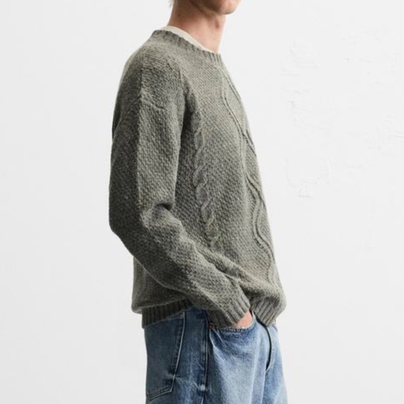 ZARA Men Cable Knit Sweater Gray Green SZ XL - Picture 3 of 16